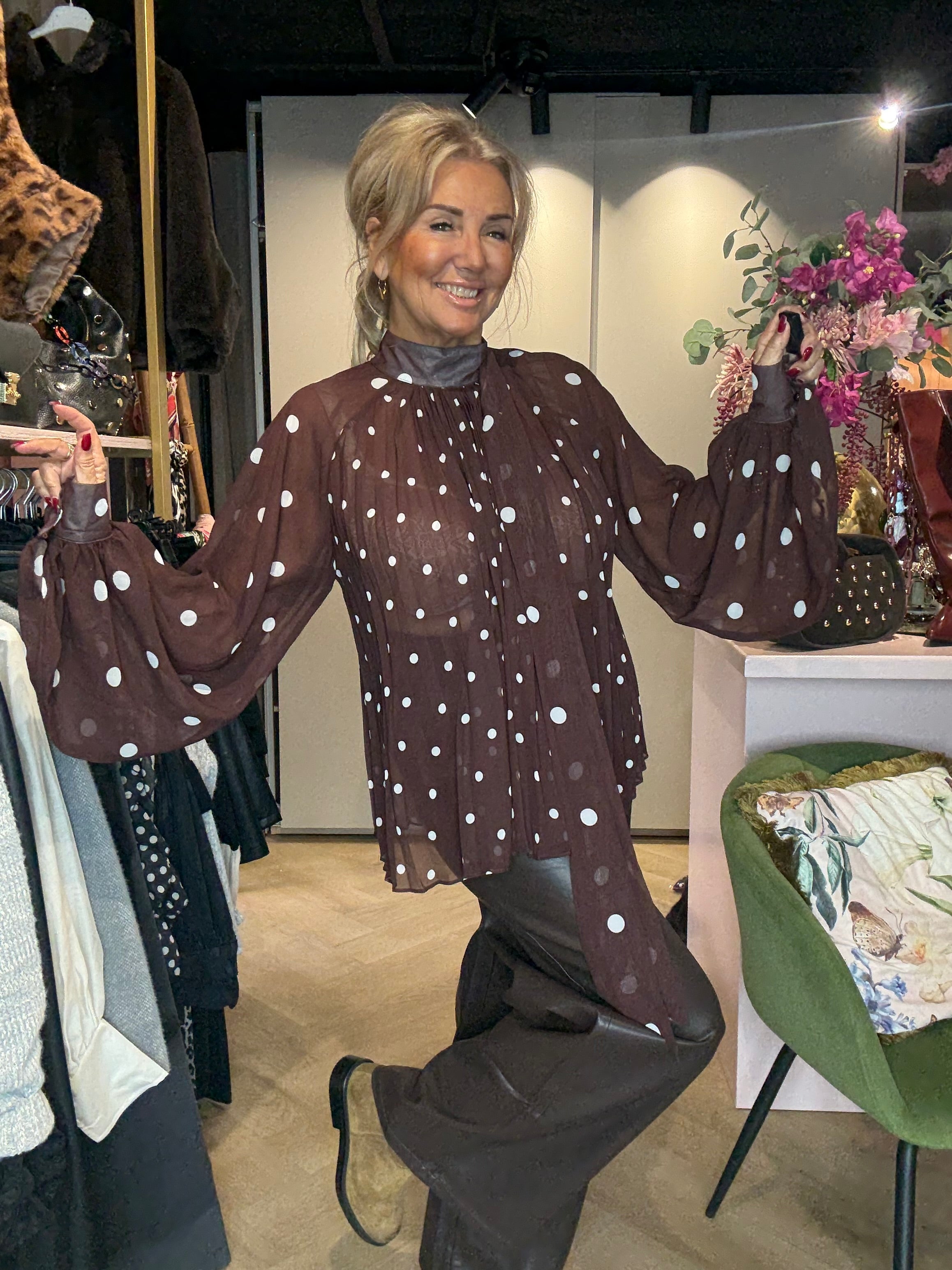 Bloes Voille Bruin Polkadot